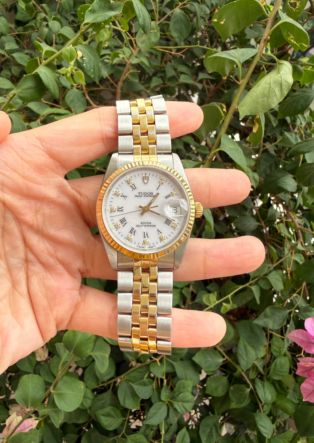 Tudor Prince Date White Roman Dial w/ Diamonds 34mm