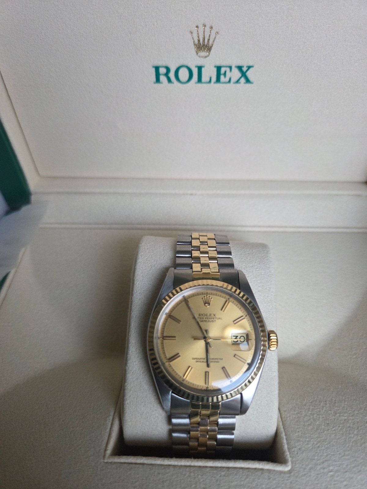 Rolex Datejust 36mm Two tone Rare Pie Pan Gold Dial Ref 1601