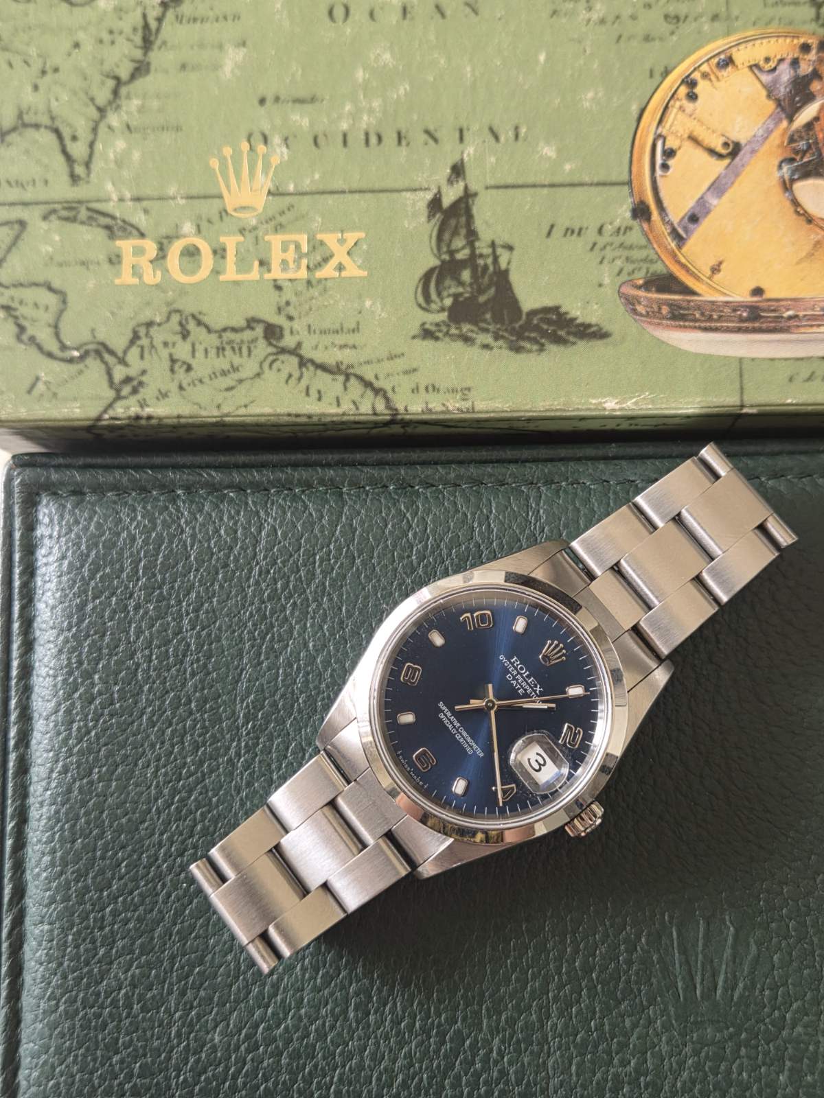 Rolex Date 34mm Rare Blue Arabic Blue Dial Ref 15200