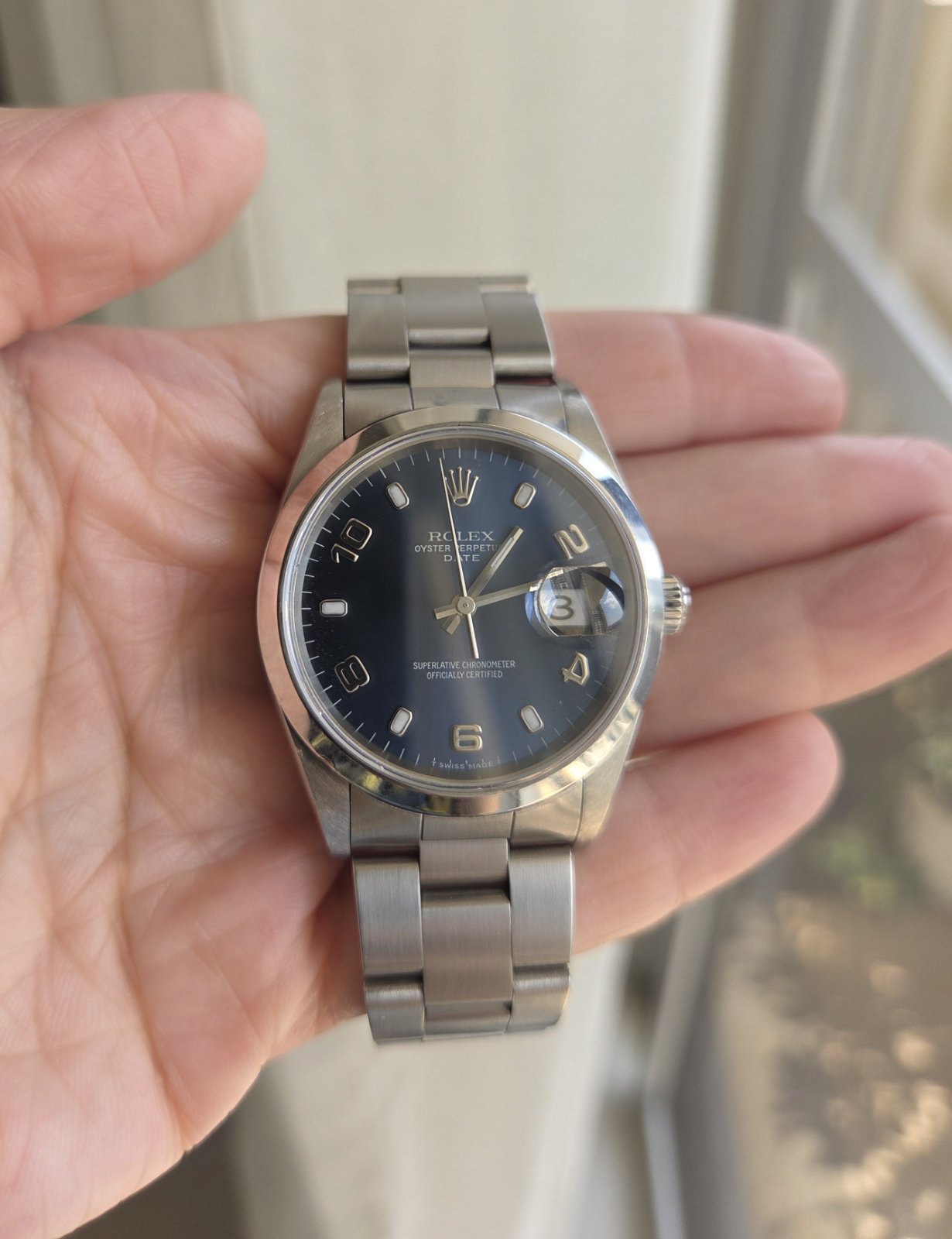 Rolex Date 34mm Rare Blue Arabic Blue Dial Ref 15200