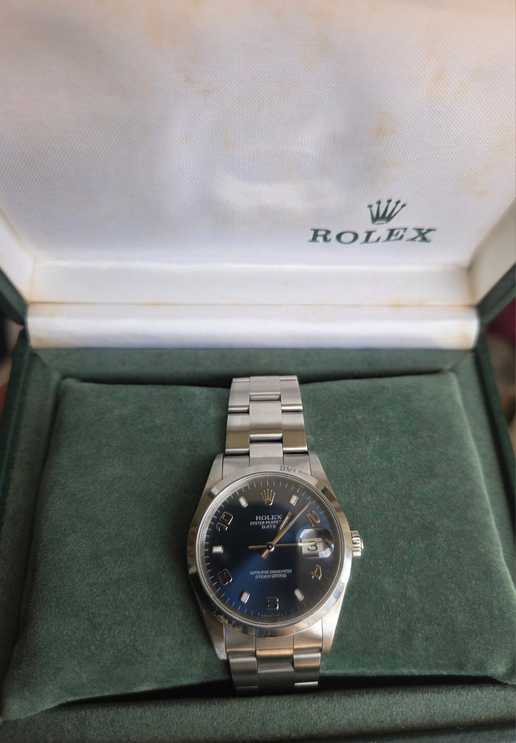 Rolex Date 34mm Rare Blue Arabic Blue Dial Ref 15200