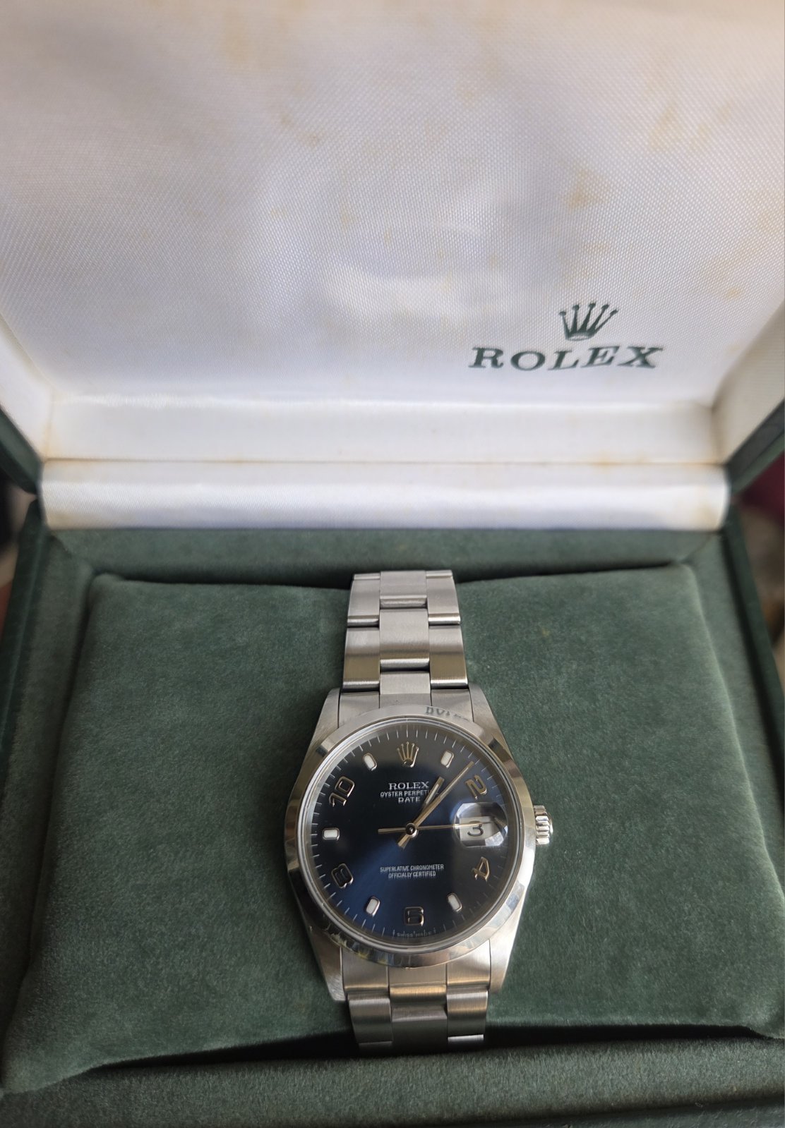 Rolex Date 34mm Rare Blue Arabic Blue Dial Ref 15200