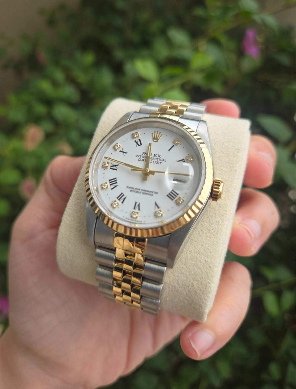 Rolex Datejust 36mm w/ Diamonds White Roman dial Ref 16233