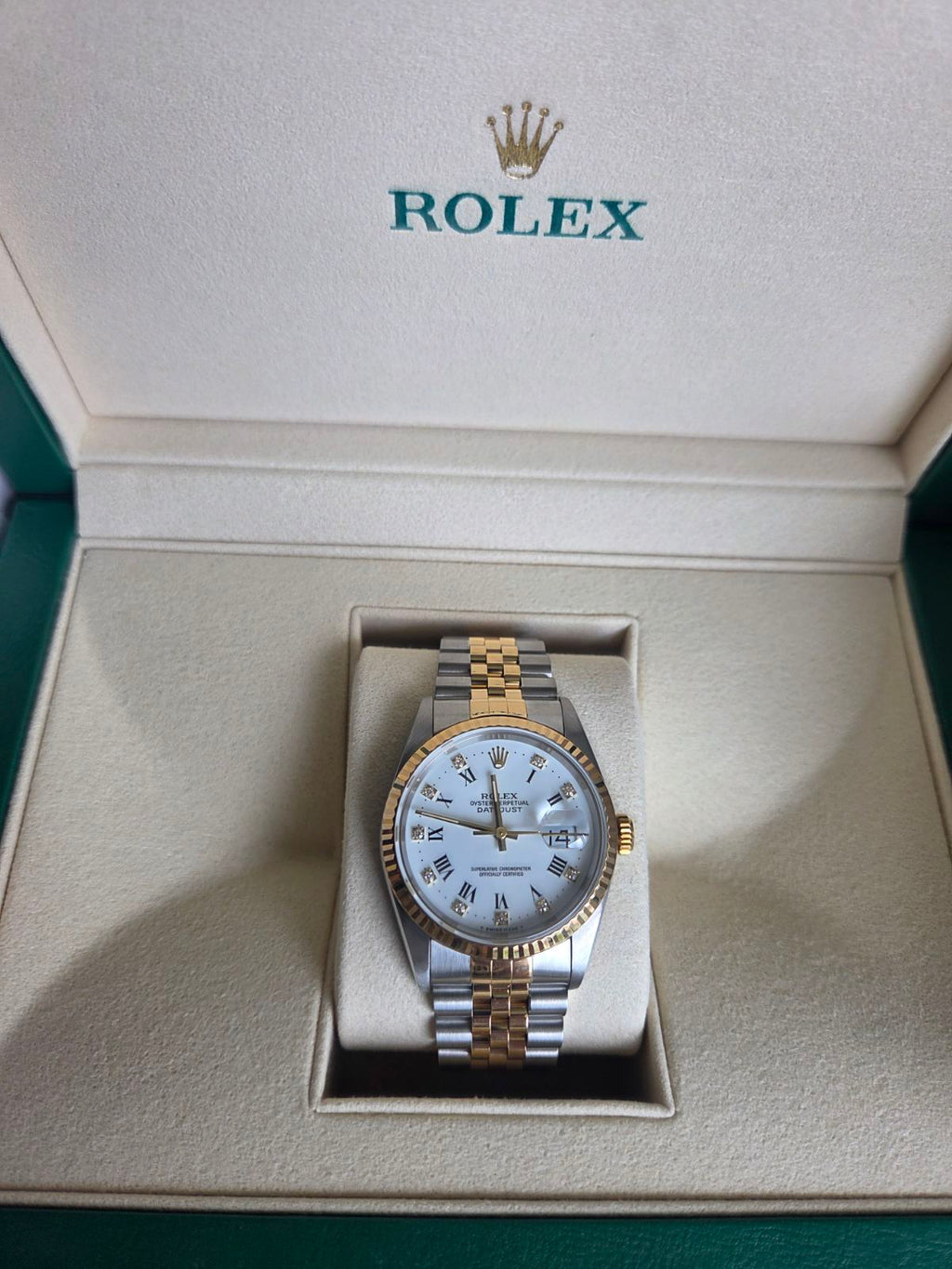 Rolex Datejust 36mm w/ Diamonds White Roman dial Ref 16233