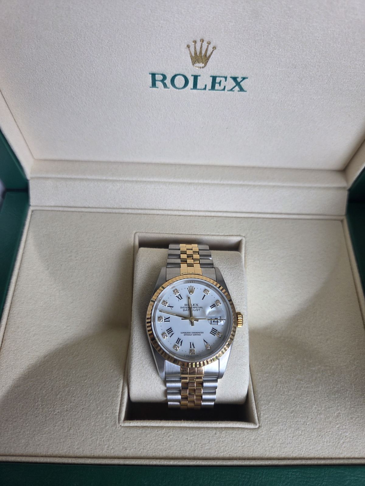 Rolex Datejust 36mm w/ Diamonds White Roman dial Ref 16233