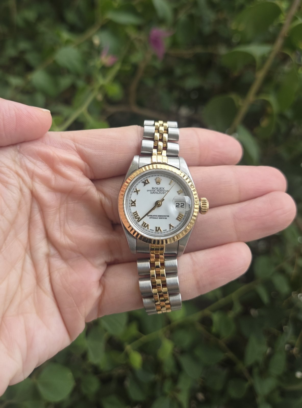 Rolex Lady Datejust 26mm White Roman Dial Ref 69173