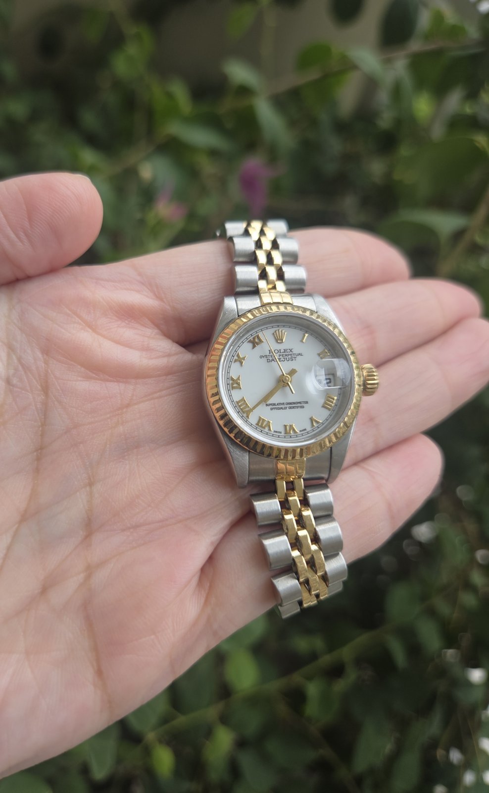 Rolex Lady Datejust 26mm White Roman Dial Ref 69173