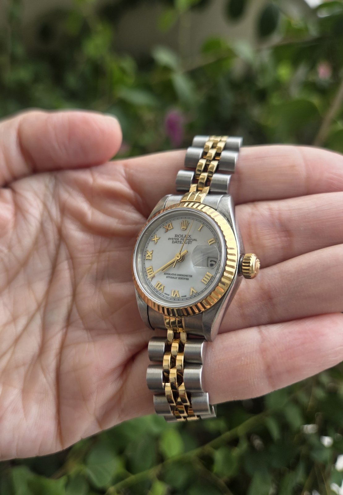Rolex Lady Datejust 26mm White Roman Dial Ref 69173