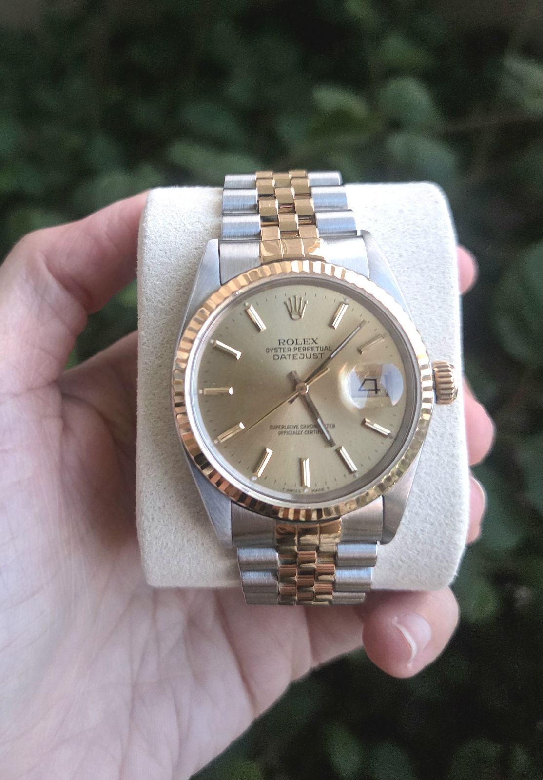 Rolex Datejust 36mm Champagne Gold Stick Dial Ref 16013