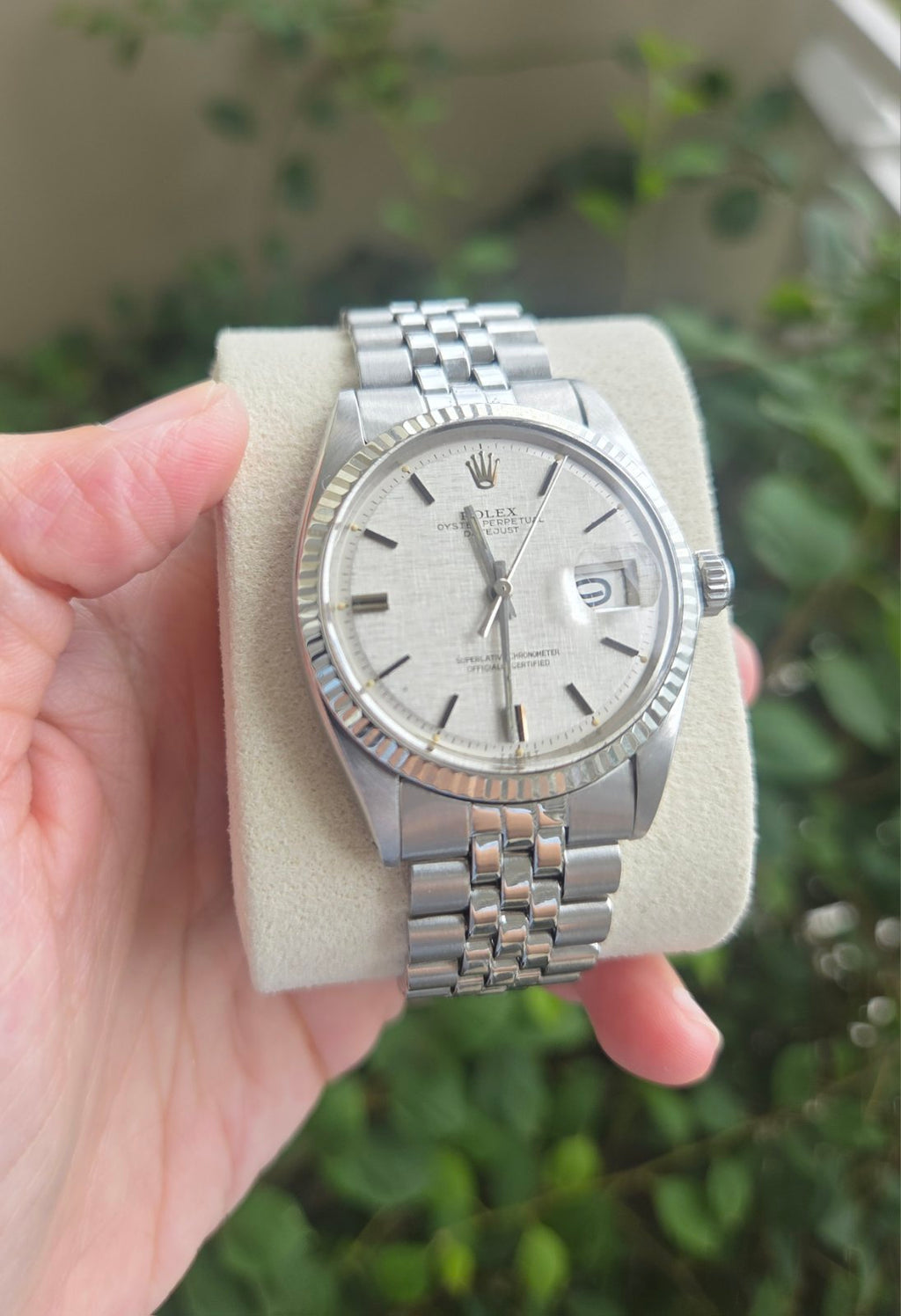 Rolex Datejust 36mm Rare Silver Linen Dial Ref 1601