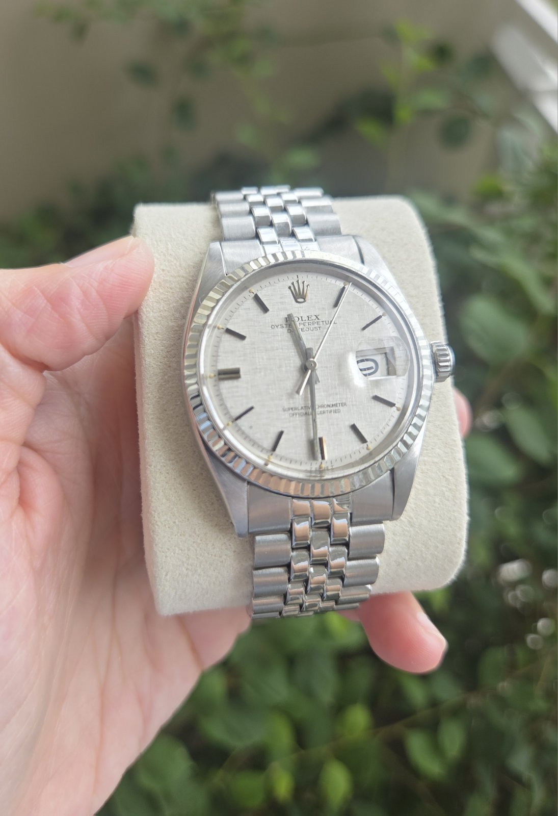 Rolex Datejust 36mm Rare Silver Linen Dial Ref 1601