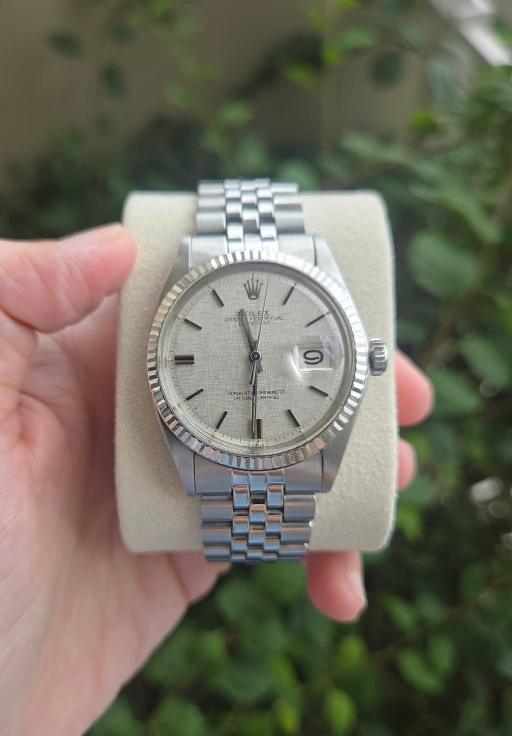 Rolex Datejust 36mm Rare Silver Linen Dial Ref 1601