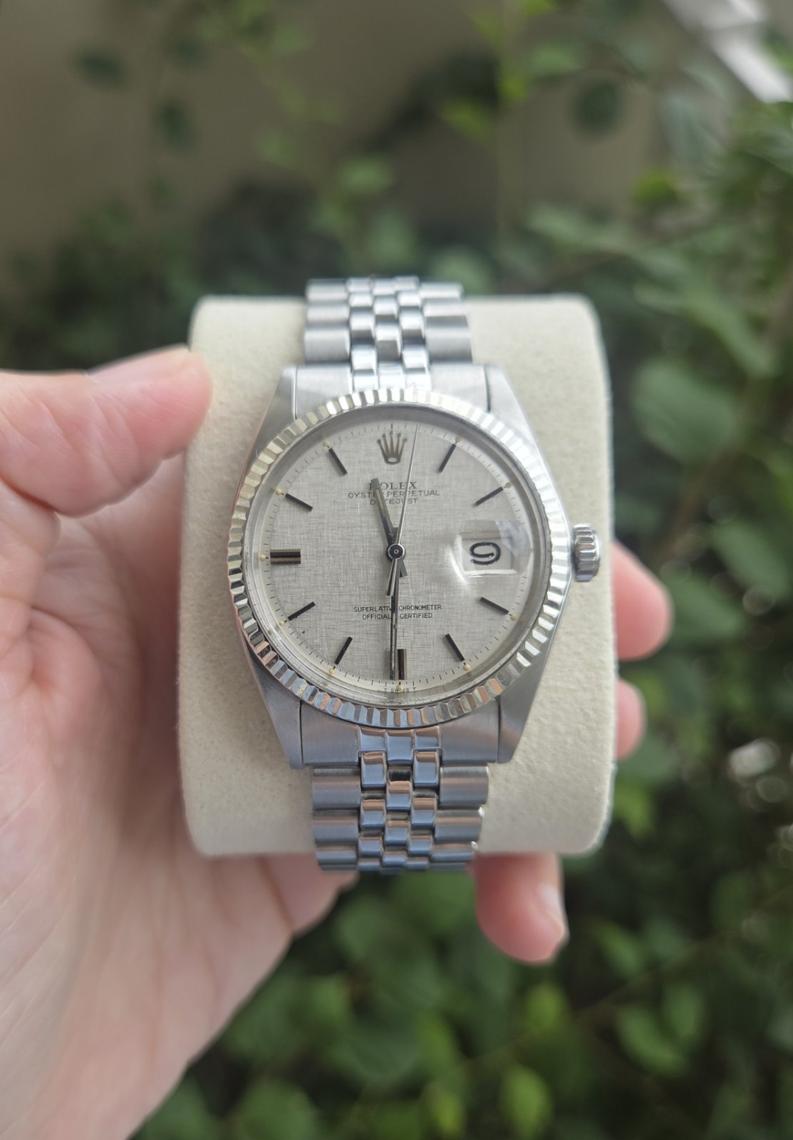 Rolex Datejust 36mm Rare Silver Linen Dial Ref 1601