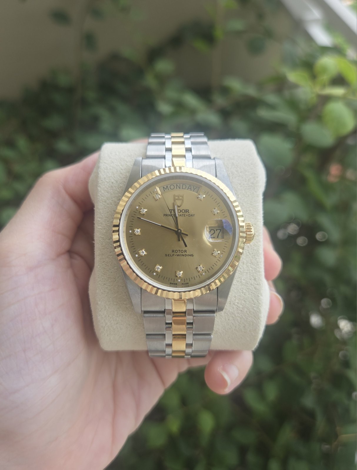 Tudor Prince Date Day 36mm 18K Gold Dial with Diamonds Ref 76213