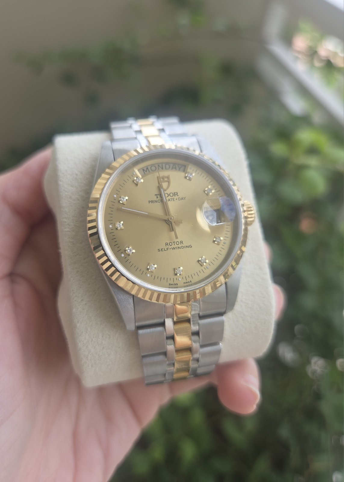 Tudor Prince Date Day 36mm 18K Gold Dial with Diamonds Ref 76213