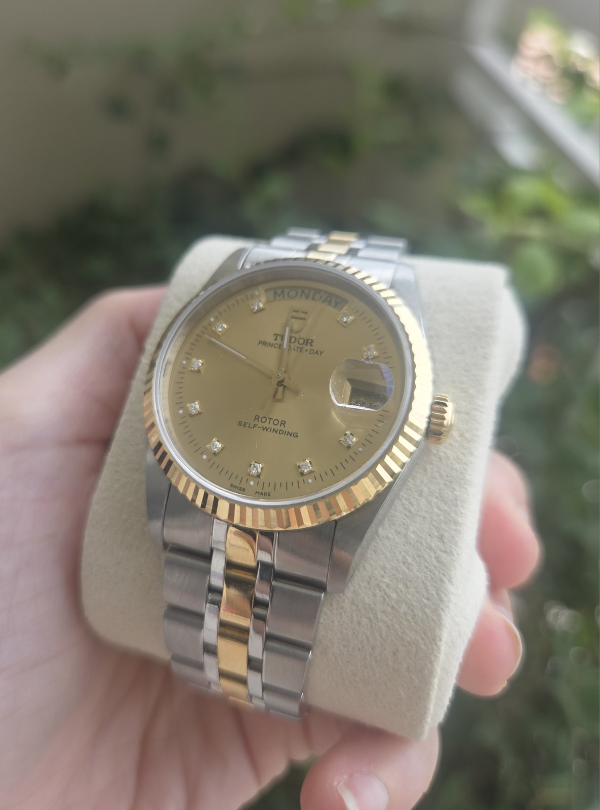 Tudor Prince Date Day 36mm 18K Gold Dial with Diamonds Ref 76213