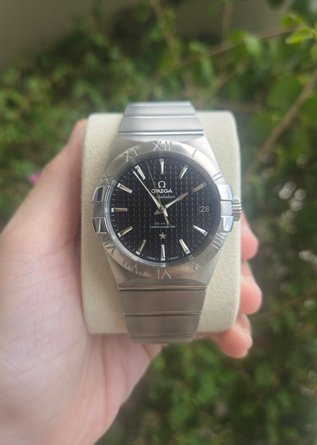 Omega Constellation Automatic Co-Axial 38mm Black Grid Dial Full Set