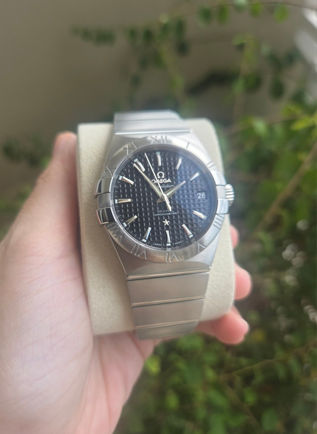Omega Constellation Automatic Co-Axial 38mm Black Grid Dial Full Set