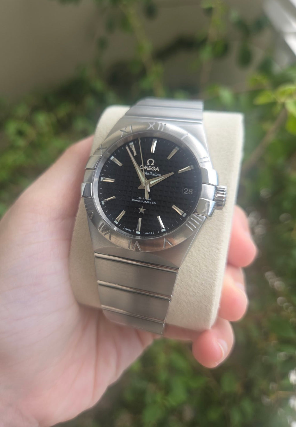 Omega Constellation Automatic Co-Axial 38mm Black Grid Dial Full Set