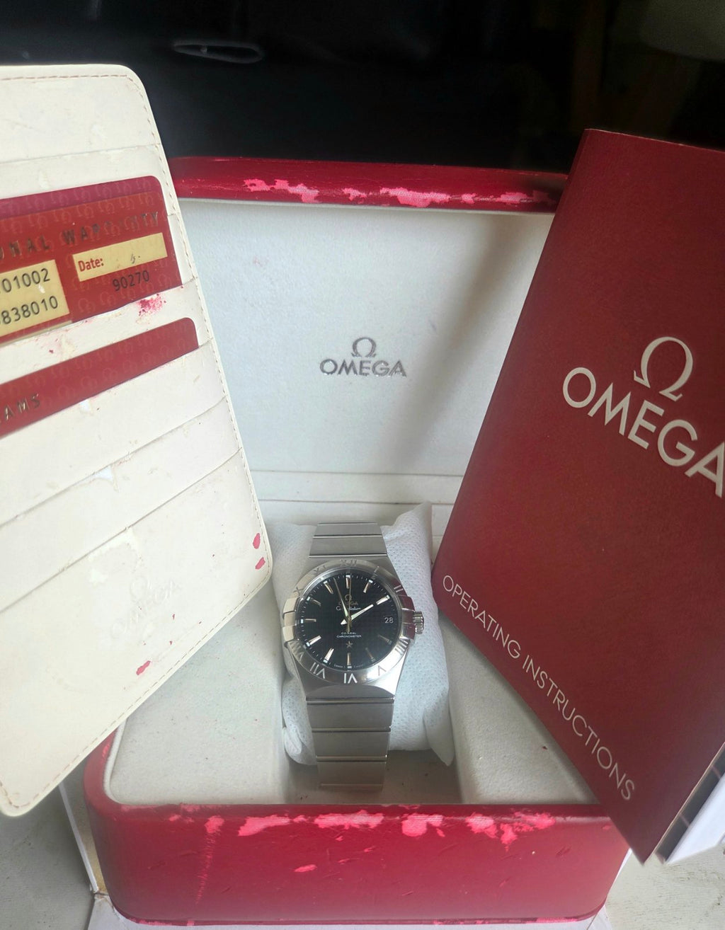 Omega Constellation Automatic Co-Axial 38mm Black Grid Dial Full Set
