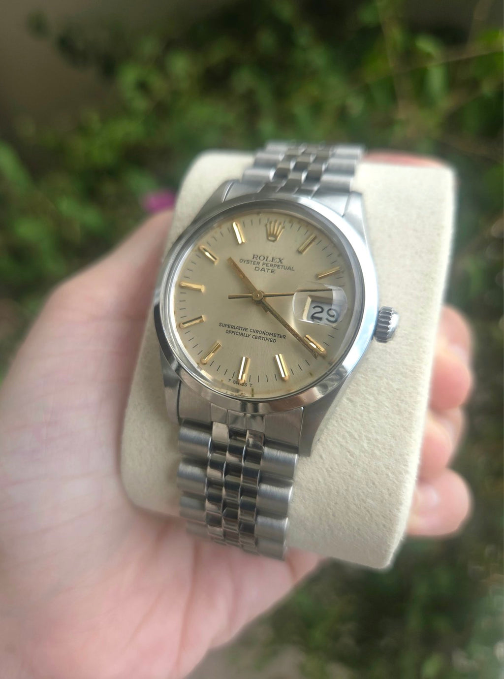 Rolex Date 34mm White Silver Dial with Gold Indices Ref 15000