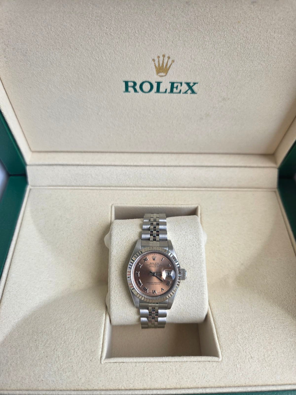 Rolex Lady Datejust 26mm Rare Salmon Pink Roman Dial Ref 69174