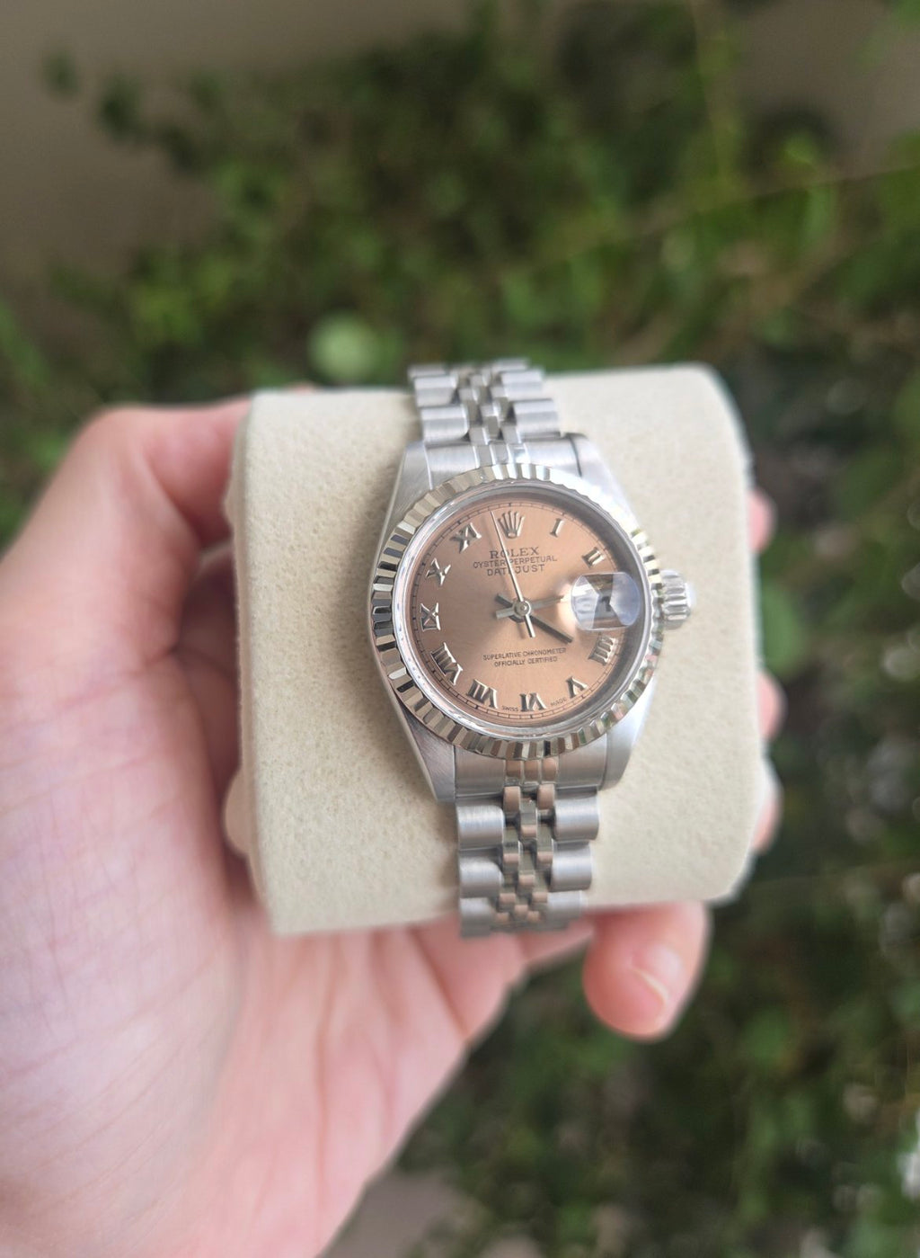 Rolex Lady Datejust 26mm Rare Salmon Pink Roman Dial Ref 69174