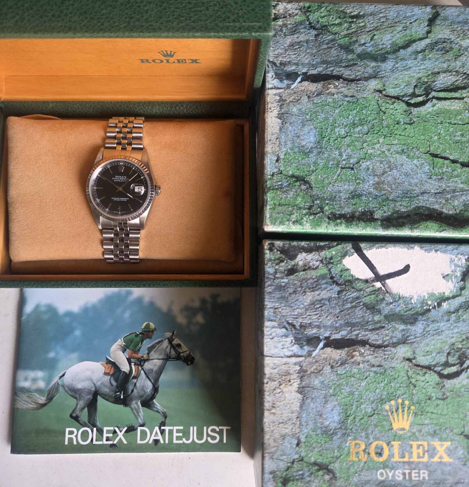 Rolex Datejust 36mm Black Dial White Gold Fluted Bezel Ref 16234