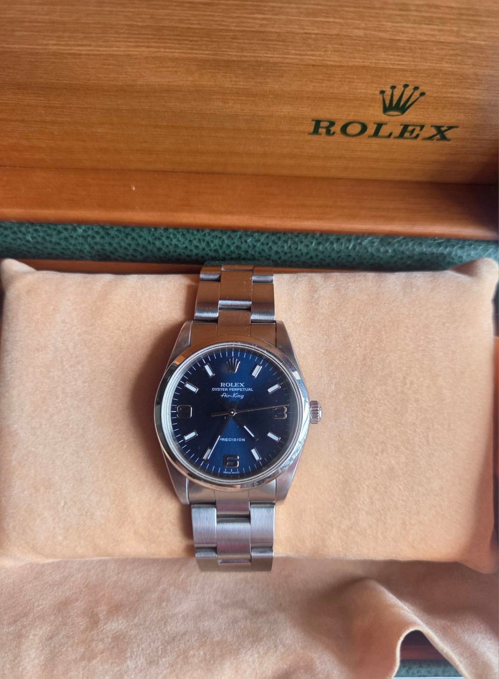 Rolex Rare Airking 34mm Sunburst Blue Explorer Dial Ref 14000