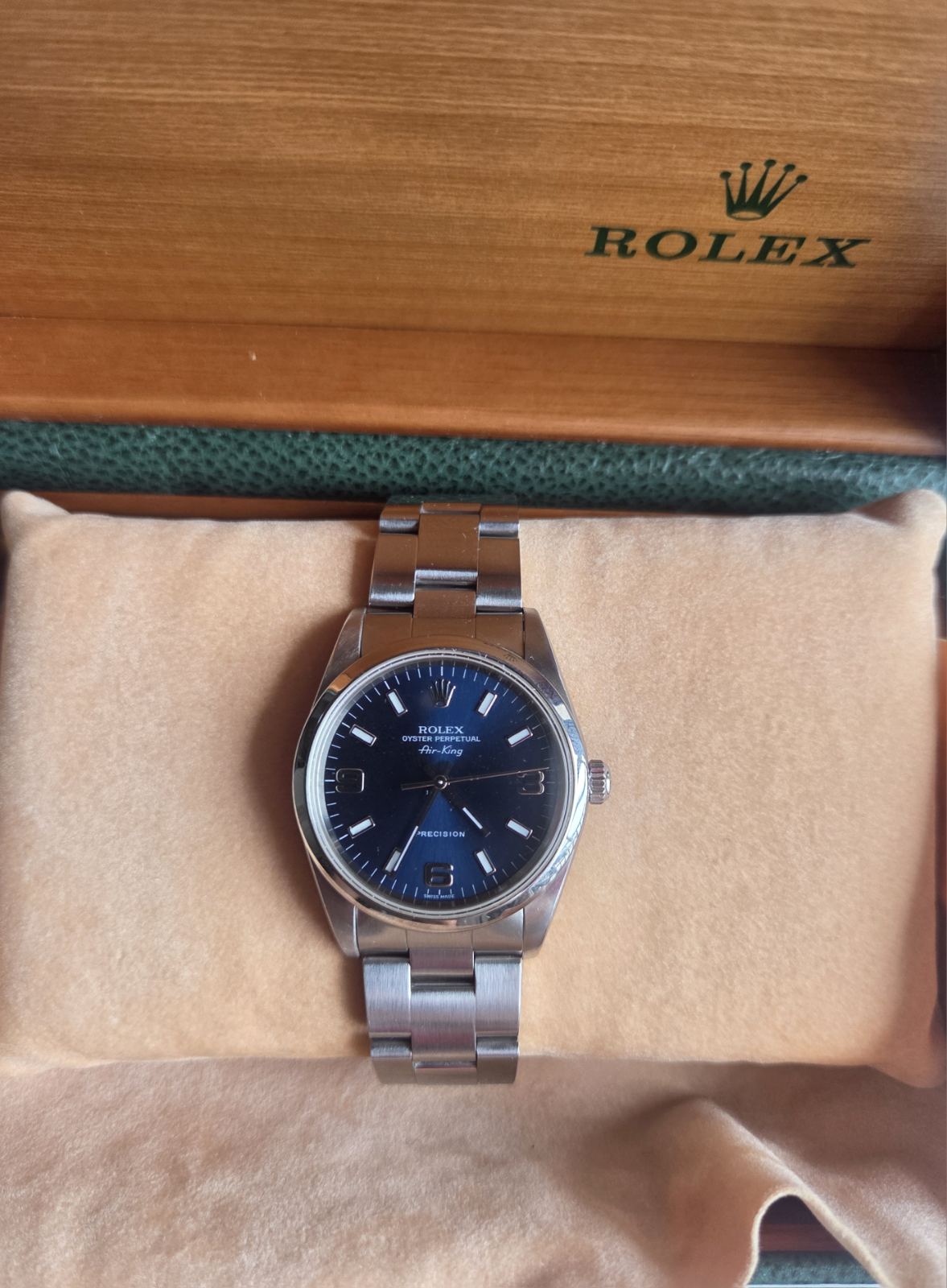 Rolex Rare Airking 34mm Sunburst Blue Explorer Dial Ref 14000