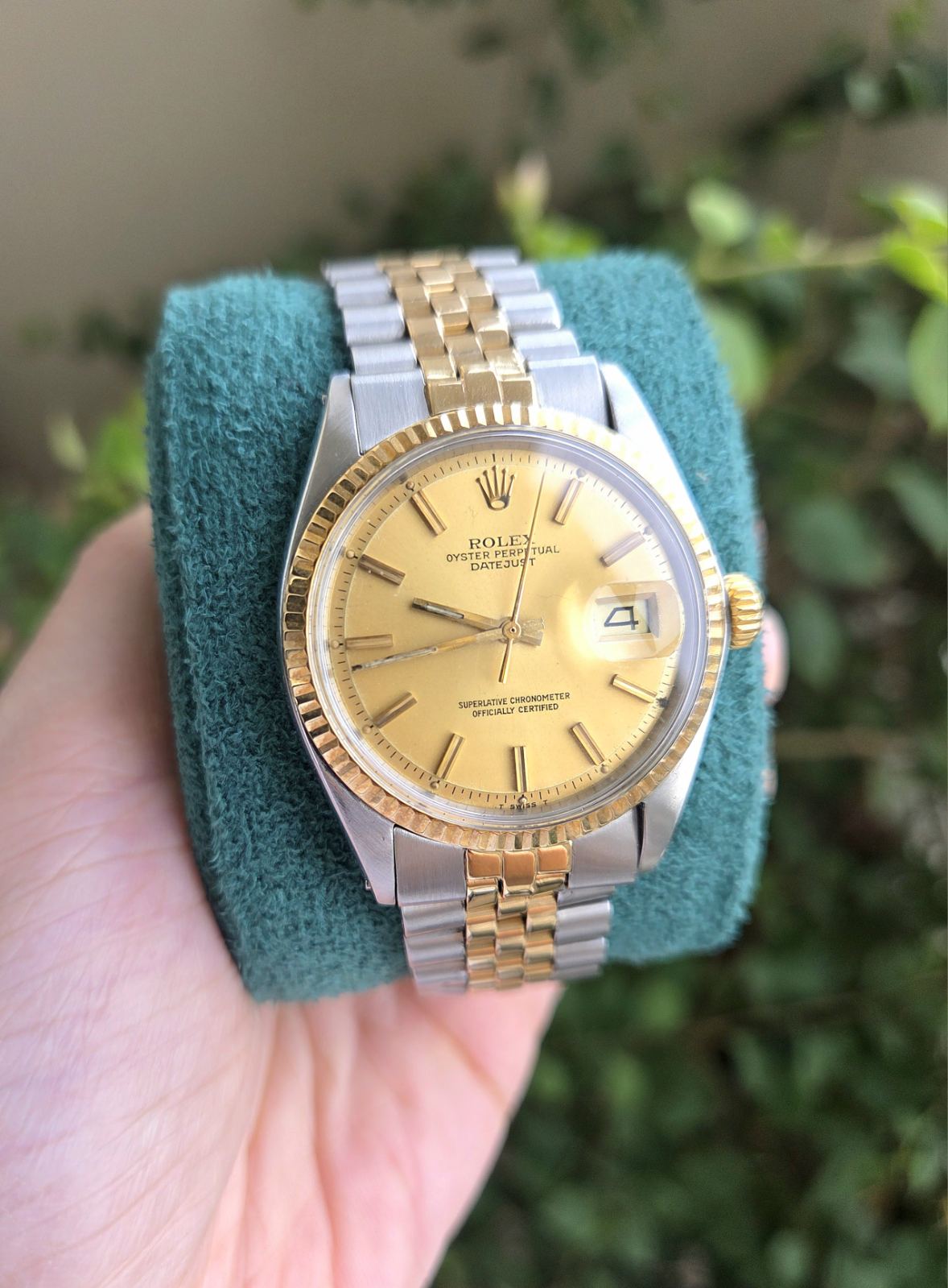Rolex Datejust 36mm Two tone Rare Pie Pan Gold Dial Ref 1601