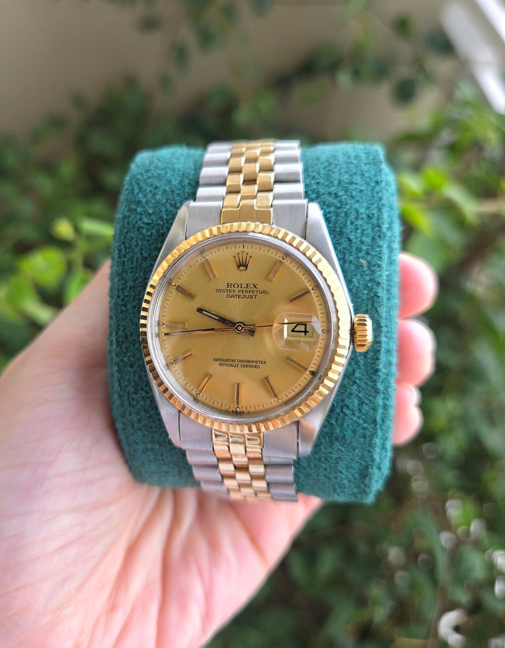 Rolex Datejust 36mm Two tone Rare Pie Pan Gold Dial Ref 1601