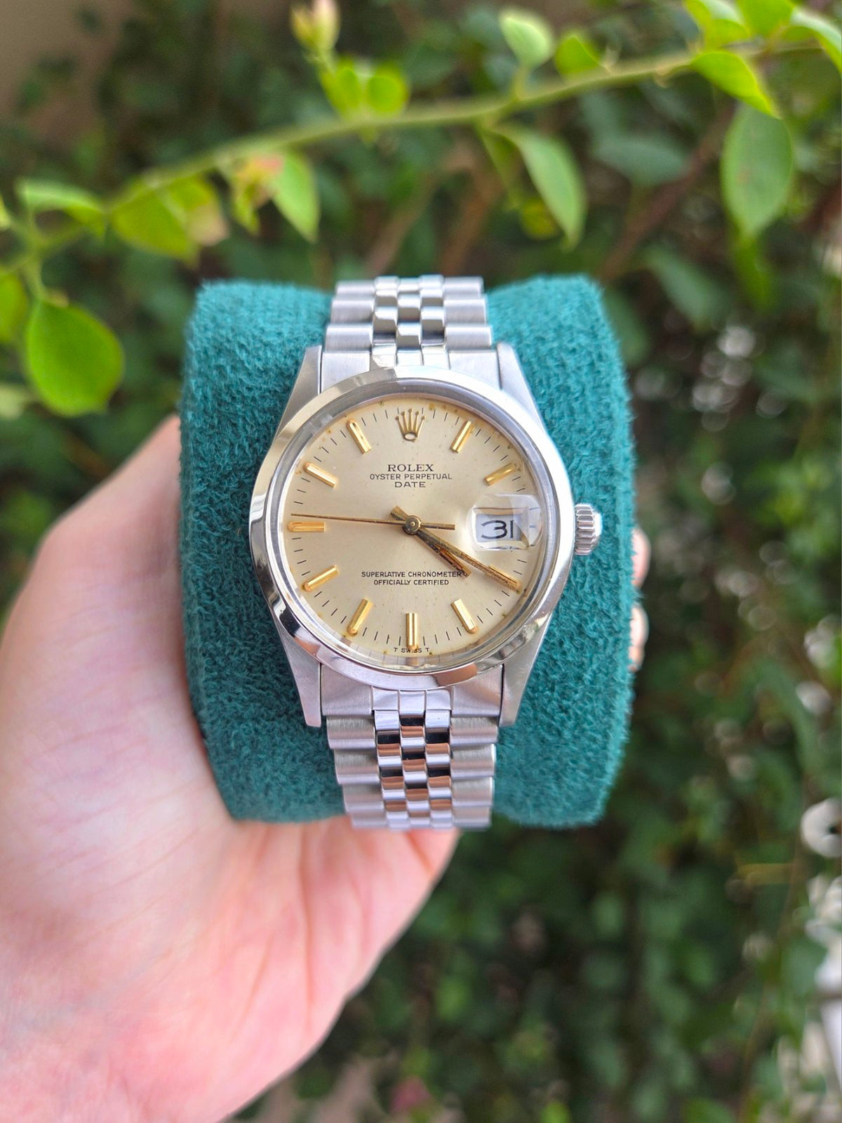 Rolex Date 34mm White Silver Dial with Gold Indices Ref 15000