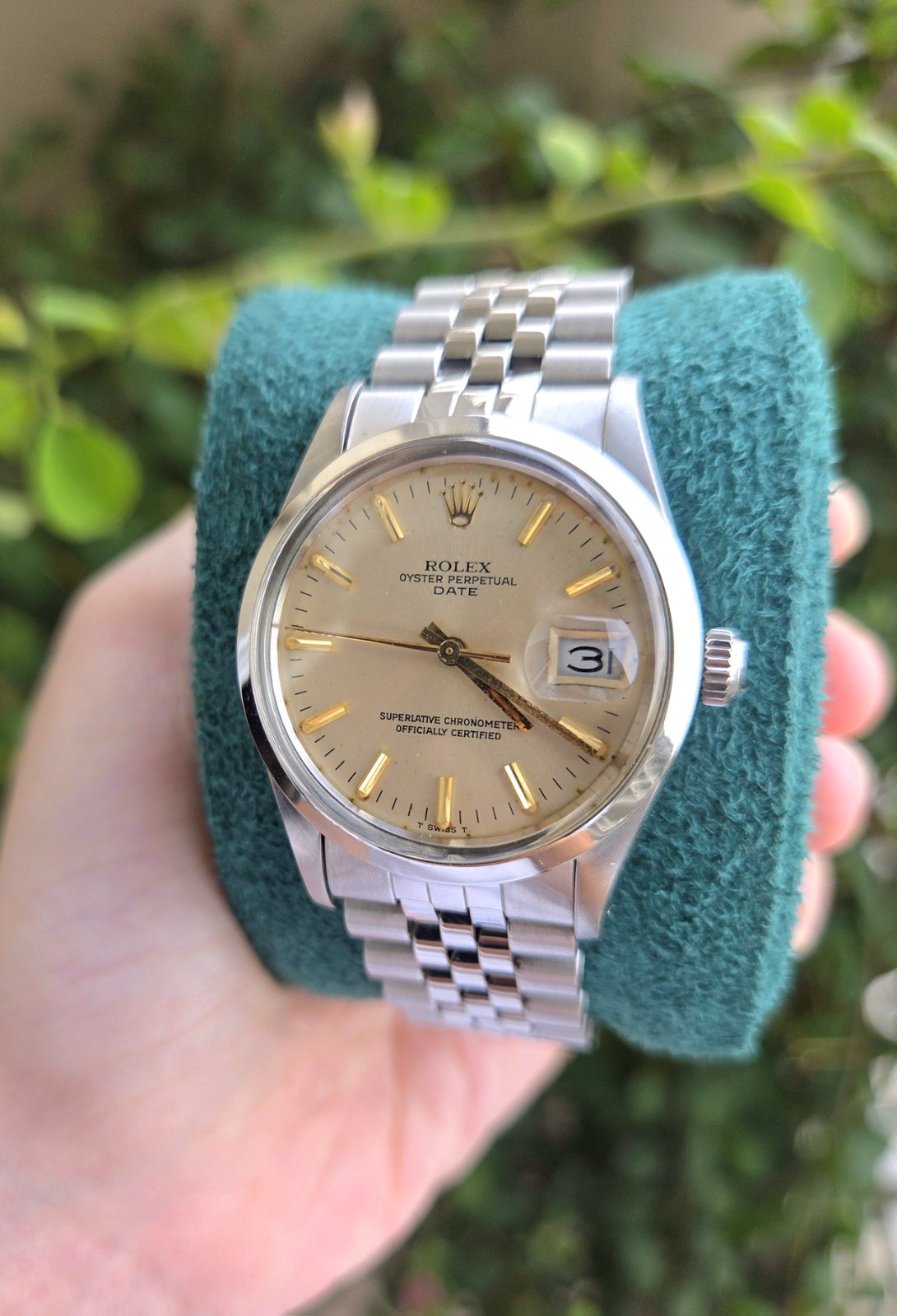 Rolex Date 34mm White Silver Dial with Gold Indices Ref 15000