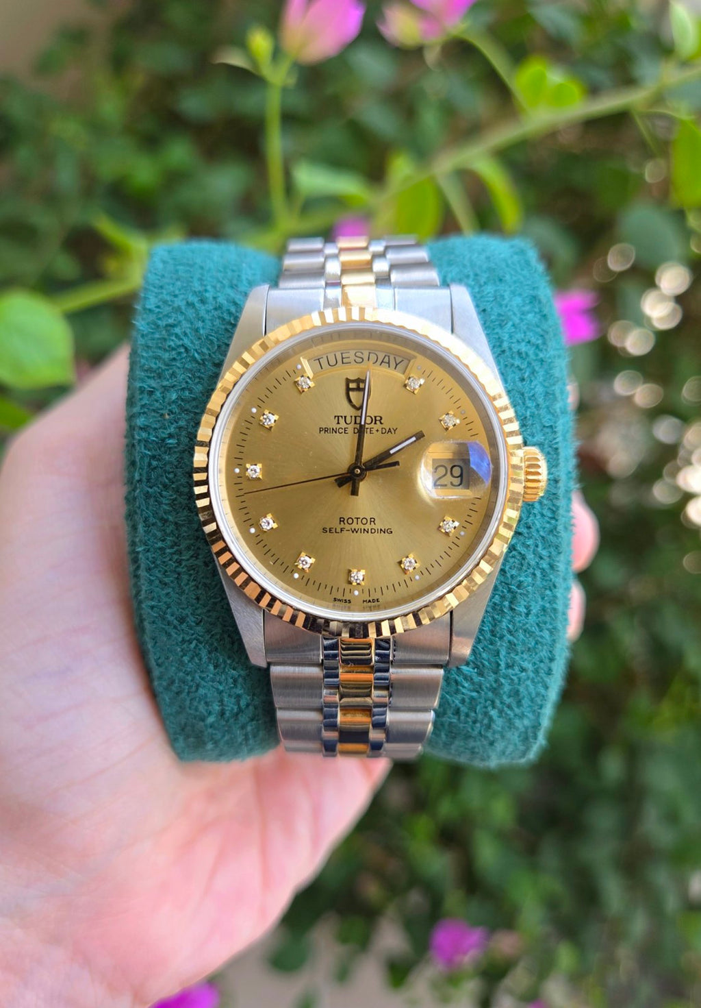 Tudor Prince Date Day 36mm 18K Gold Dial with Diamonds Ref 76213