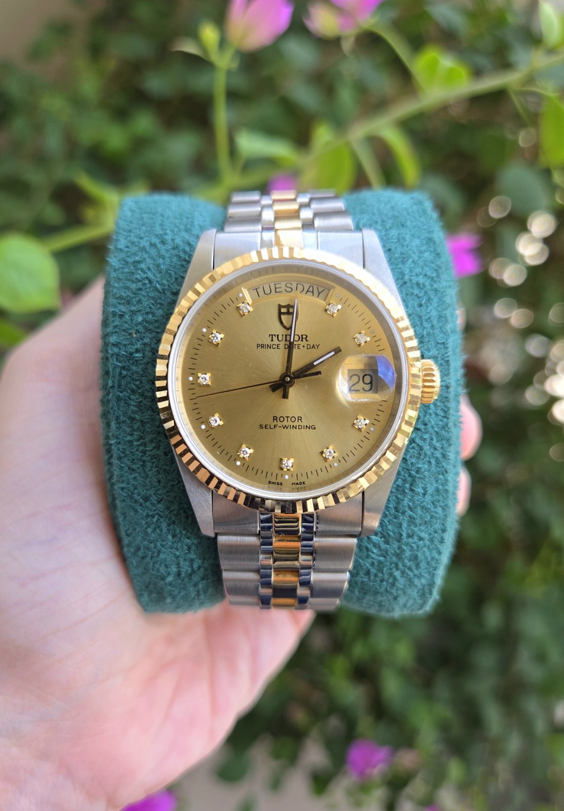 Tudor Prince Date Day 36mm 18K Gold Dial with Diamonds Ref 76213