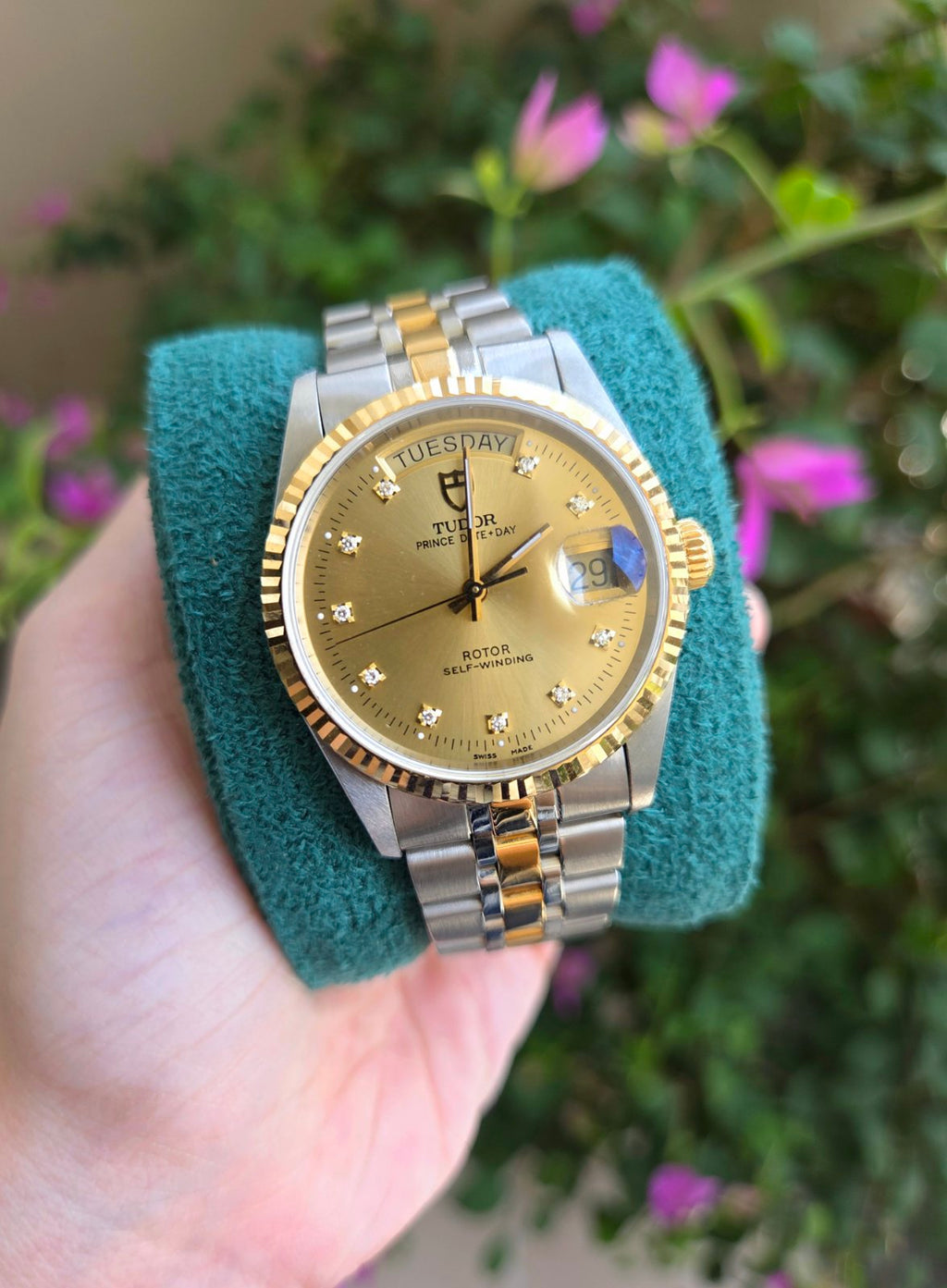 Tudor Prince Date Day 36mm 18K Gold Dial with Diamonds Ref 76213