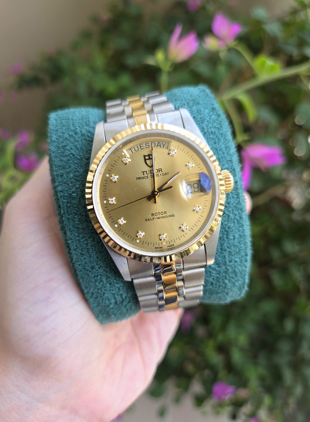 Tudor Prince Date Day 36mm 18K Gold Dial with Diamonds Ref 76213