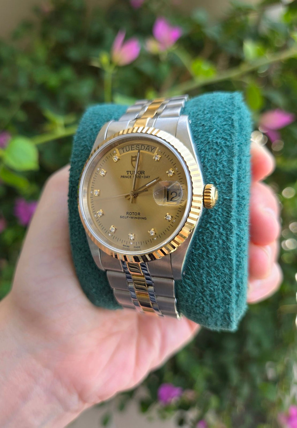 Tudor Prince Date Day 36mm 18K Gold Dial with Diamonds Ref 76213