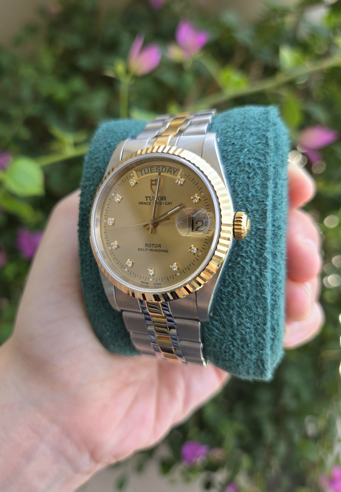 Tudor Prince Date Day 36mm 18K Gold Dial with Diamonds Ref 76213
