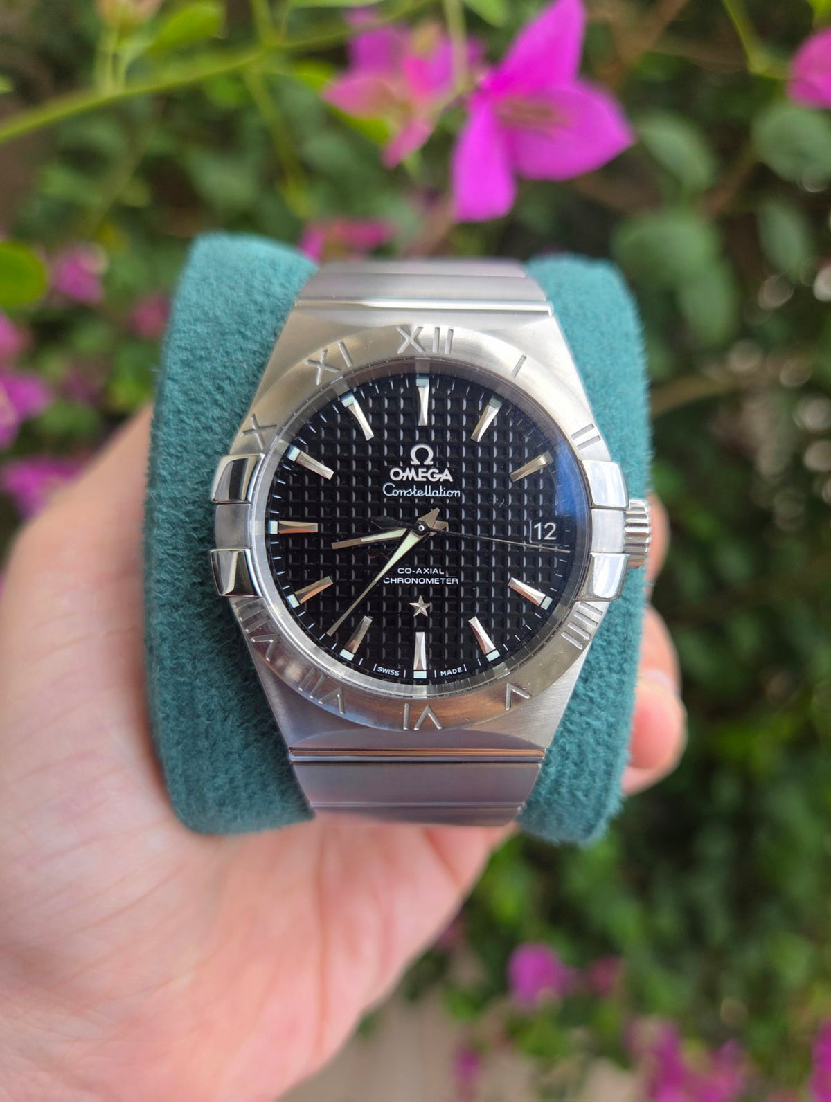 Omega Constellation Automatic Co-Axial 38mm Black Grid Dial Full Set