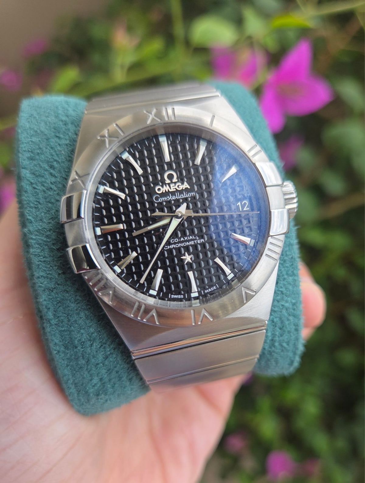 Omega Constellation Automatic Co-Axial 38mm Black Grid Dial Full Set