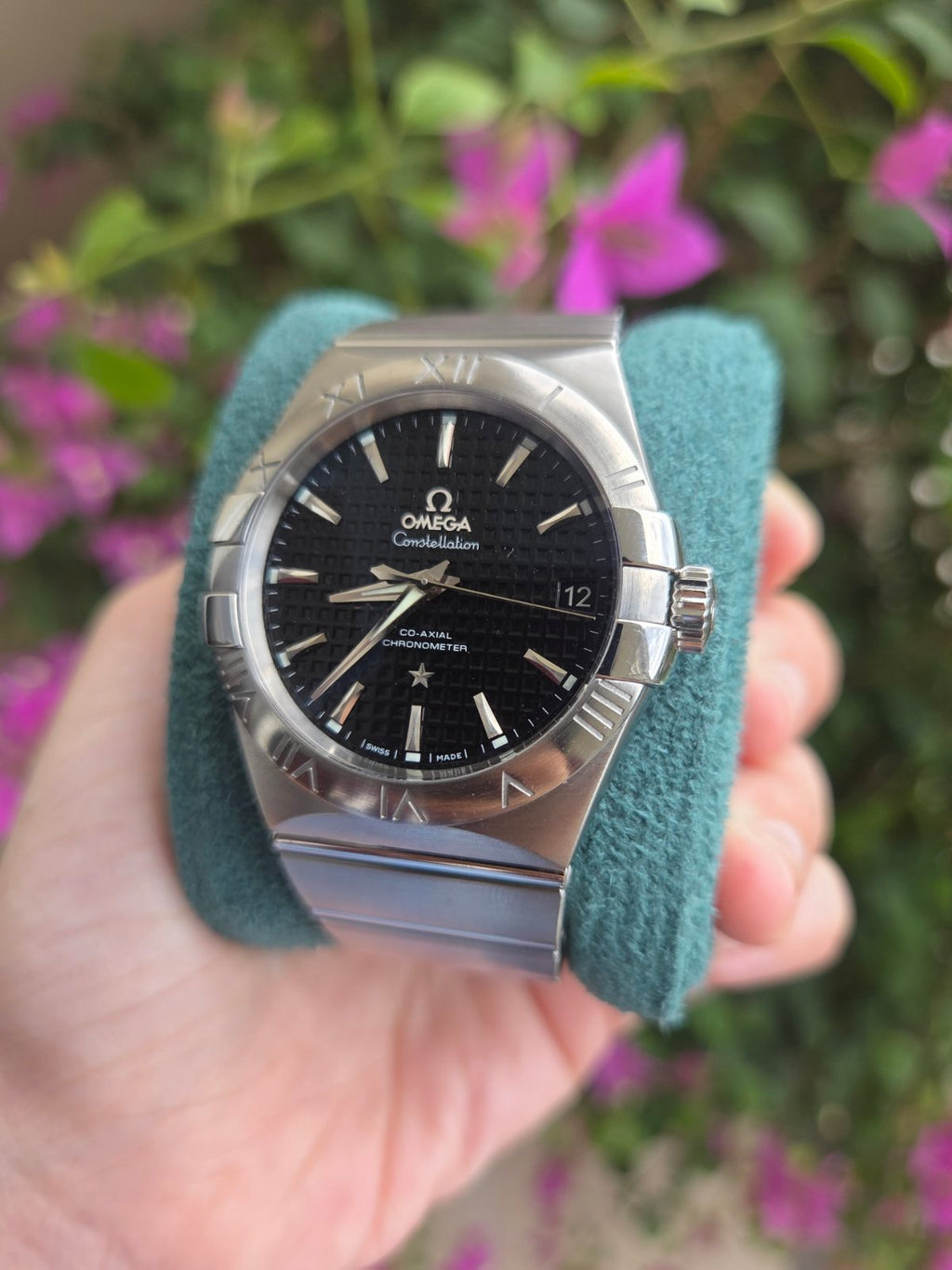 Omega Constellation Automatic Co-Axial 38mm Black Grid Dial Full Set