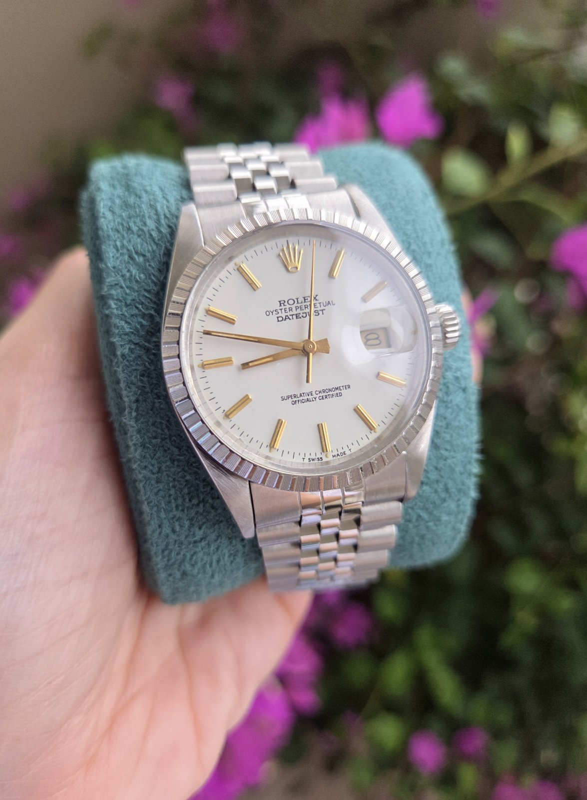 Rolex Datejust 36mm White Dial w/ Gold Indices Ref 16030